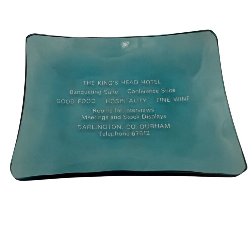 King’s Head Hotel Darlington Aqua Glass Dish UK Advertising Ashtray